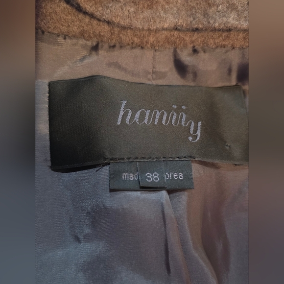 Hanii Y Wool Blend Cape Coat Brown Knit Overlay Funnel Collar Size 38 Small - Picture 11 of 12